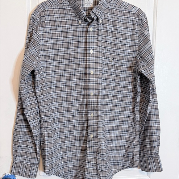 Brooks Brothers Brown Blue Checkered Shirt 100% American Supima Cotton Med - Picture 2 of 9